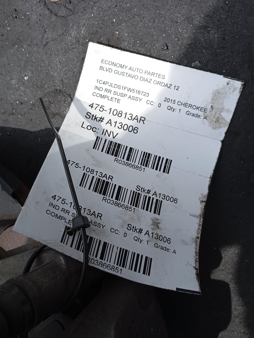 2015 Jeep CHEROKEE Ind Rr Susp Assy