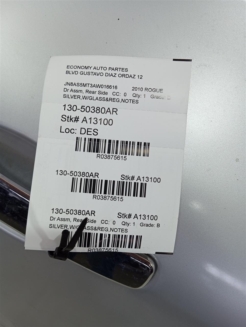 2010 Nissan ROGUE Dr Assm, Rear Side