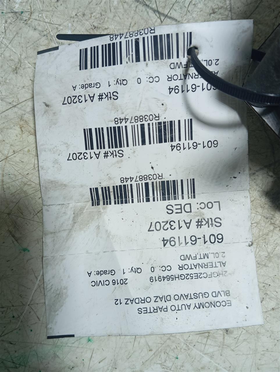 Used 2016 Honda CIVIC Alternator - Stock #A13207