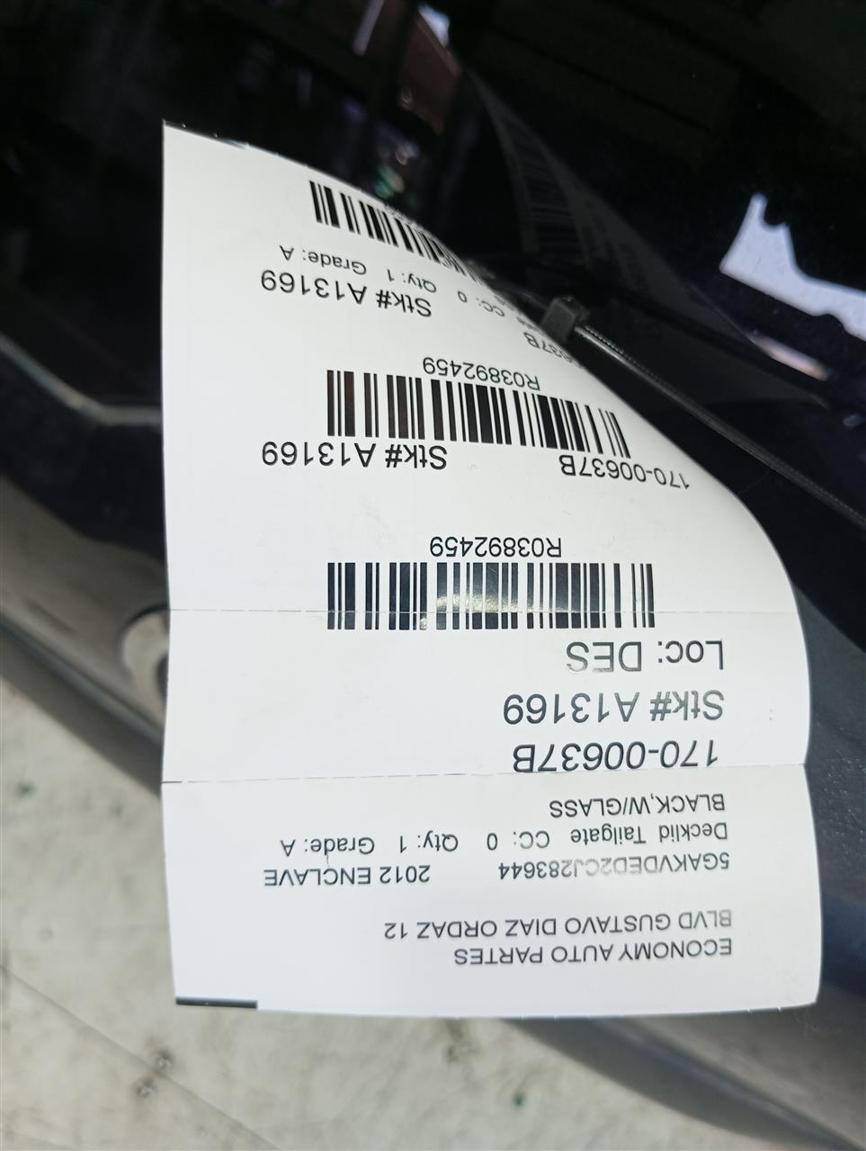 2012 General Motors ENCLAVE Decklid  Tailgate
