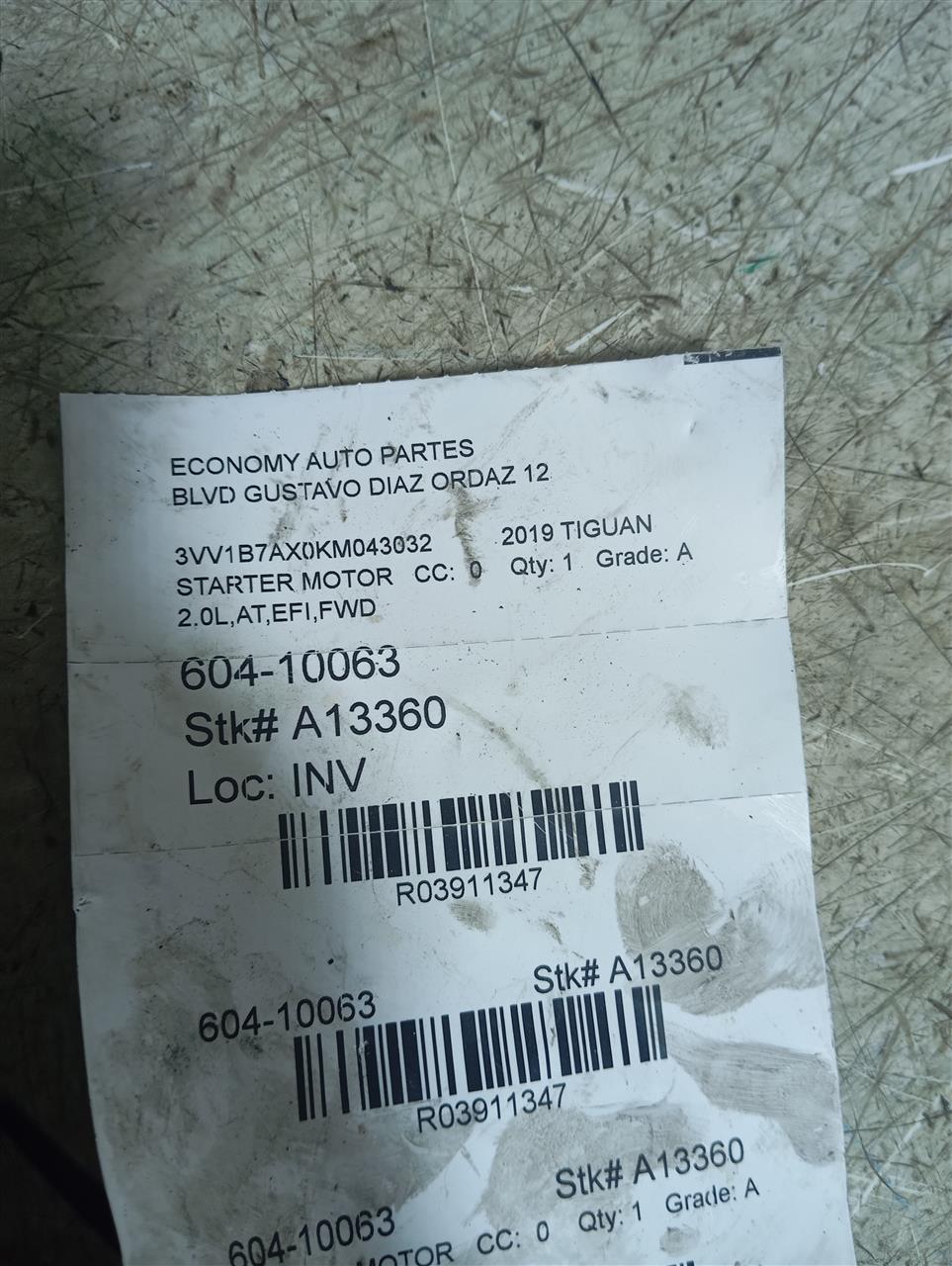 2019 TIGUAN Volkswagen Starter Motor