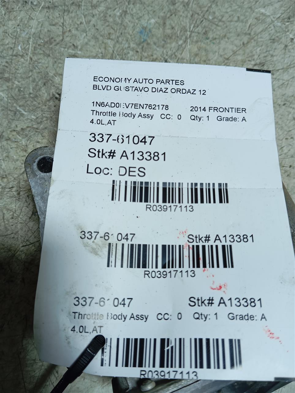 2014 Nissan FRONTIER Throttle Body Assy