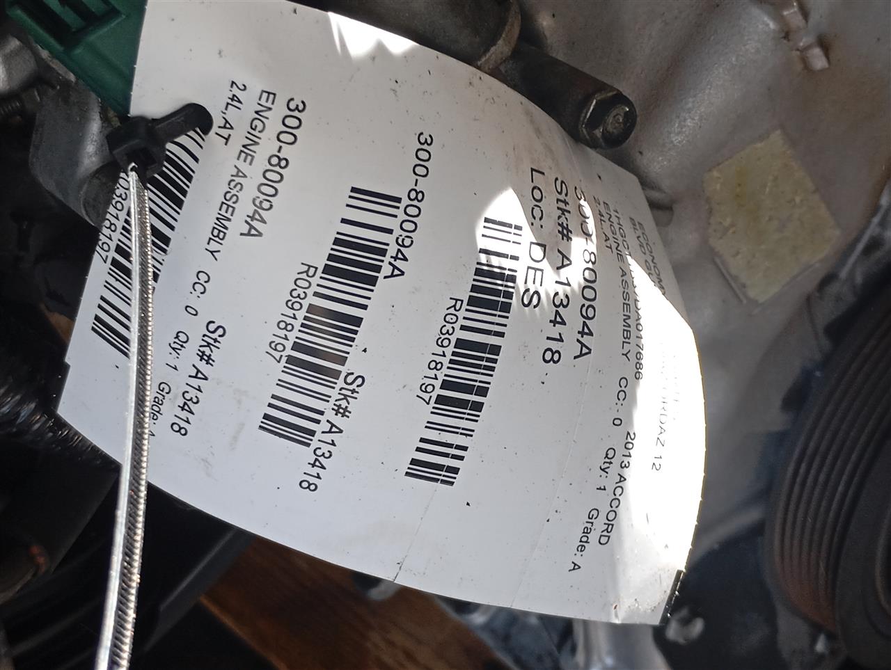 2013 Honda ACCORD Engine Assembly