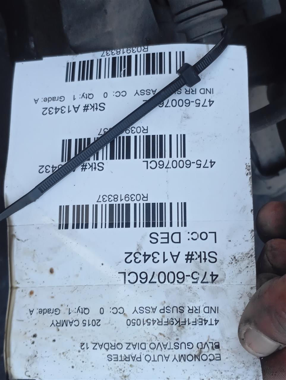 2015 Toyota CAMRY Ind Rr Susp Assy