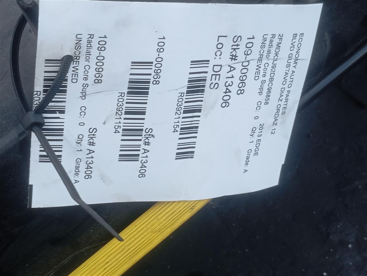 2013 Ford EDGE Radiator Core Supp