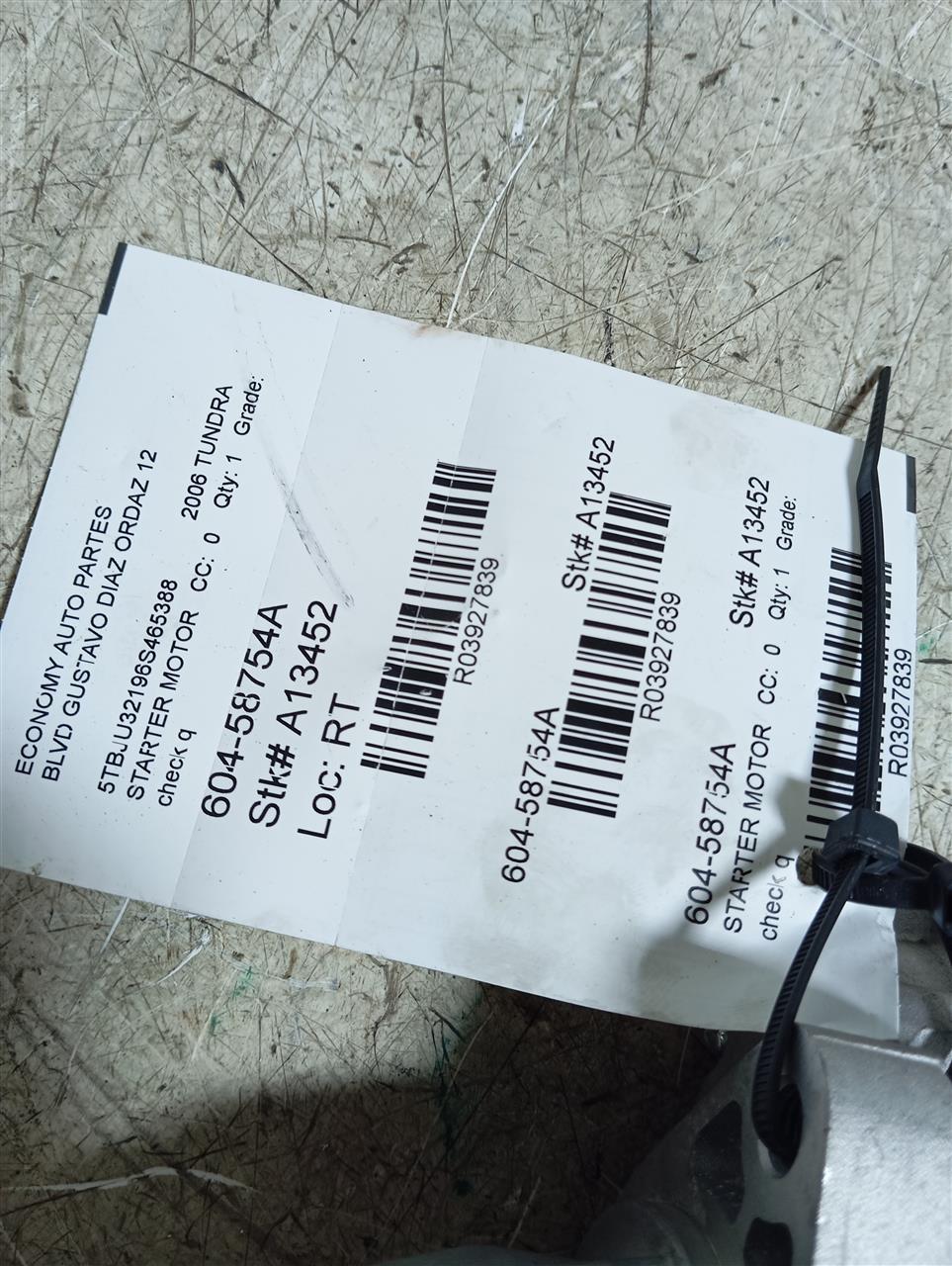 2006 Toyota TUNDRA Starter Motor