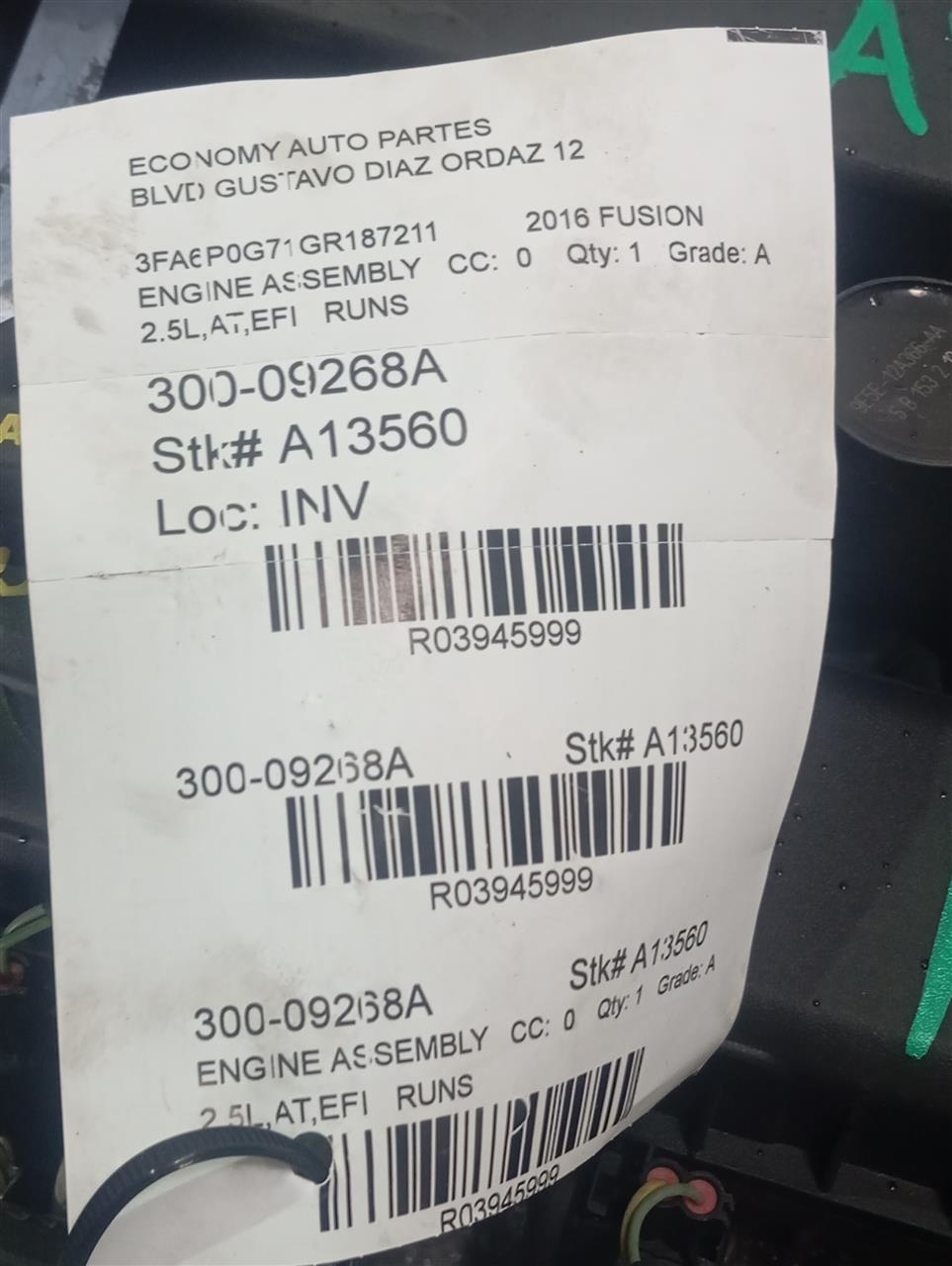2016 FUSION Ford Engine Assembly