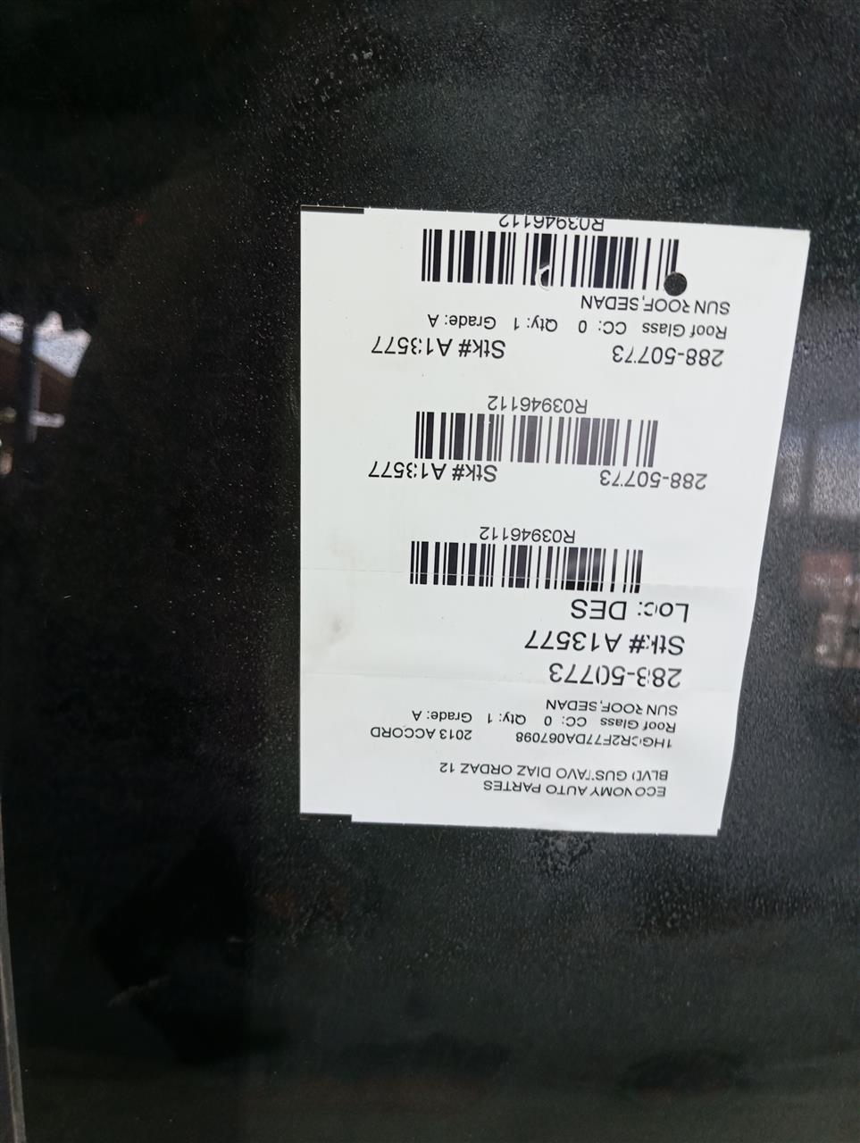 2013 Honda ACCORD Roof Glass