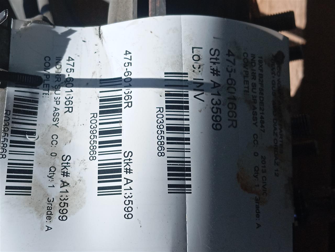 2013 Honda CIVIC Ind Rr Susp Assy