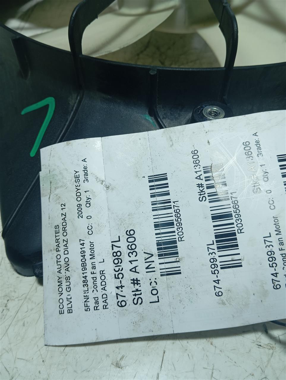 2009 Honda ODYSSEY Rad Cond Fan Motor