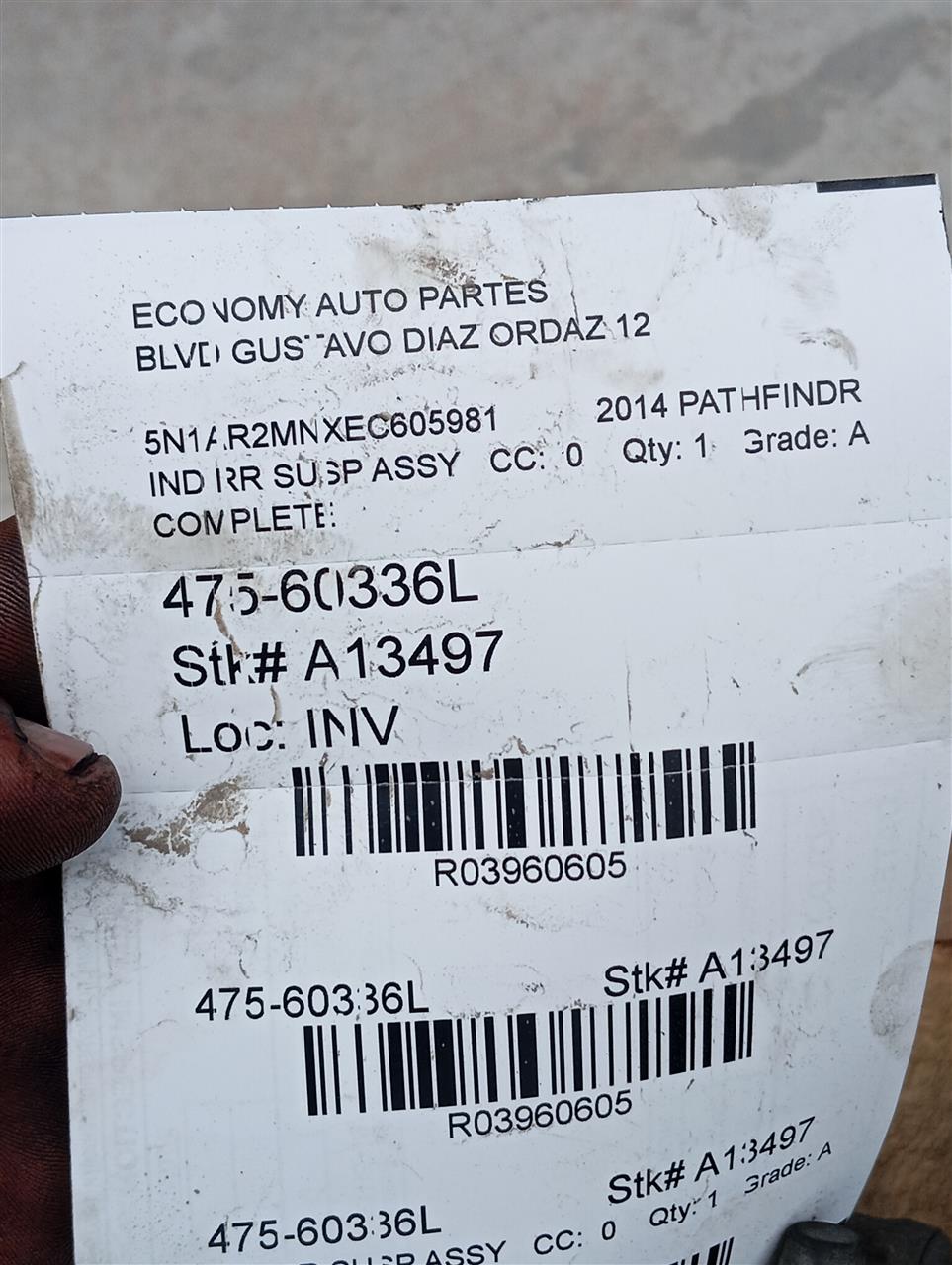 2014 Nissan PATHFINDER Ind Rr Susp Assy
