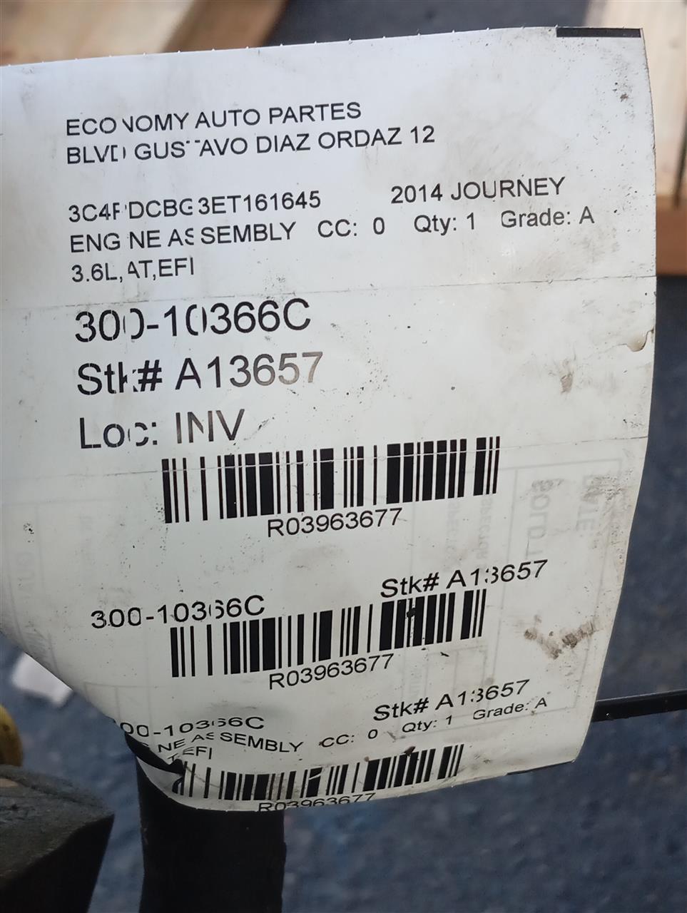 2014 JOURNEY Chrysler Engine Assembly