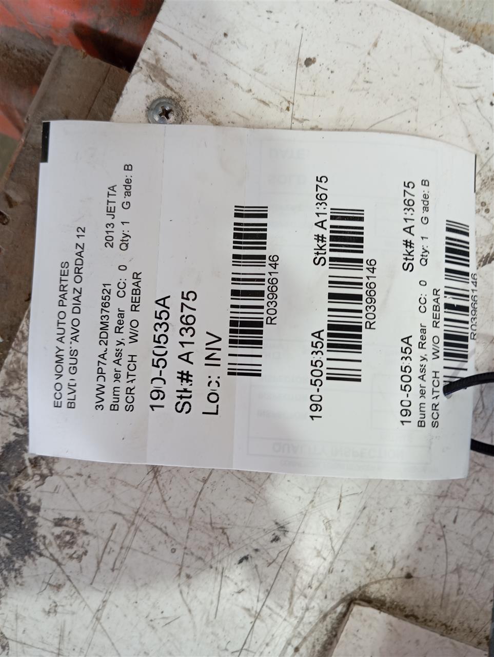 2013 JETTA Volkswagen Bumper Assy, Rear