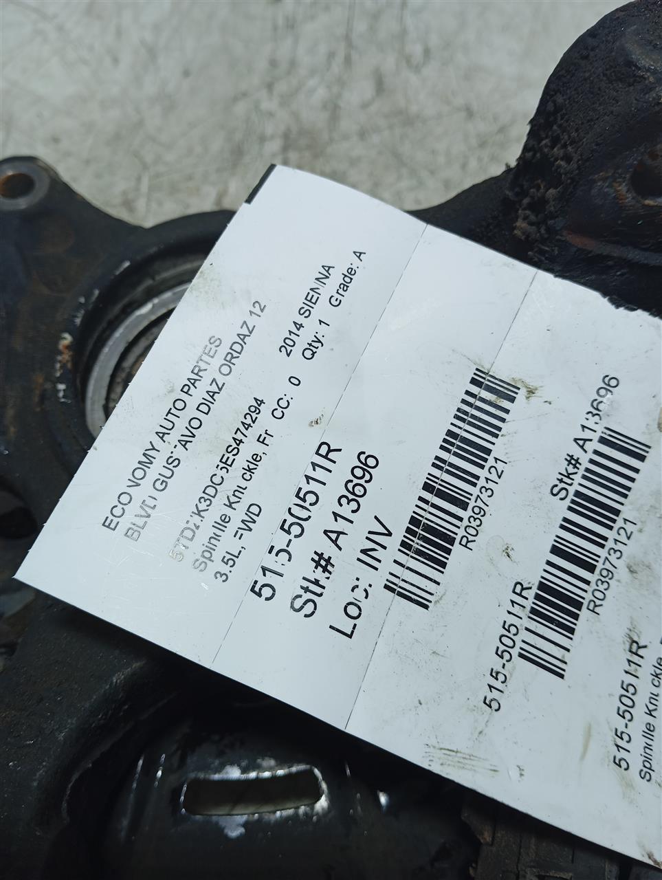 2014 Toyota SIENNA Spindle Knuckle, Fr