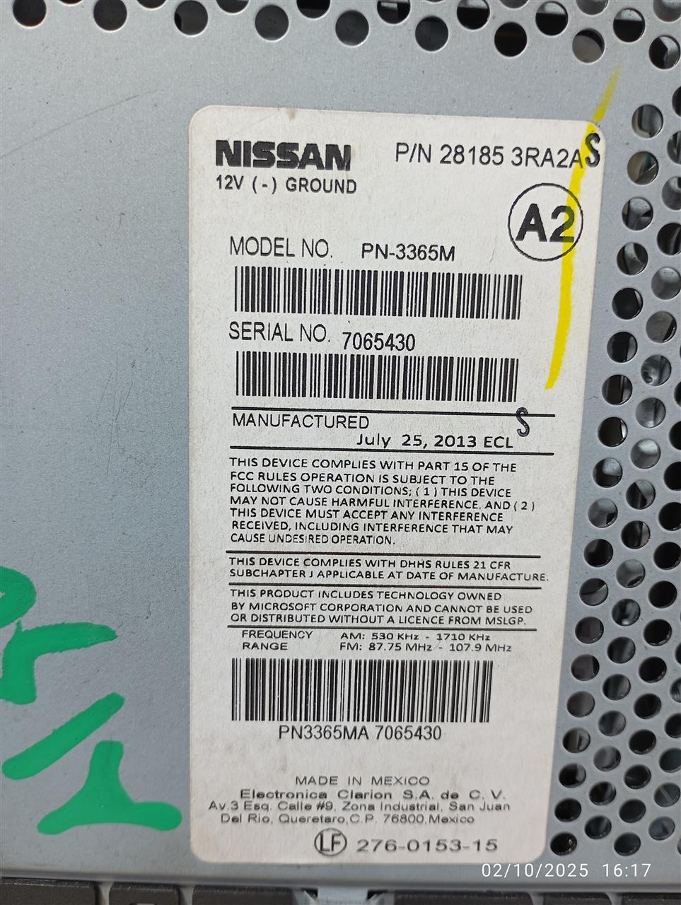 Used 2013 Nissan SENTRA w/o 4.3" touch screen - Stock #A13678