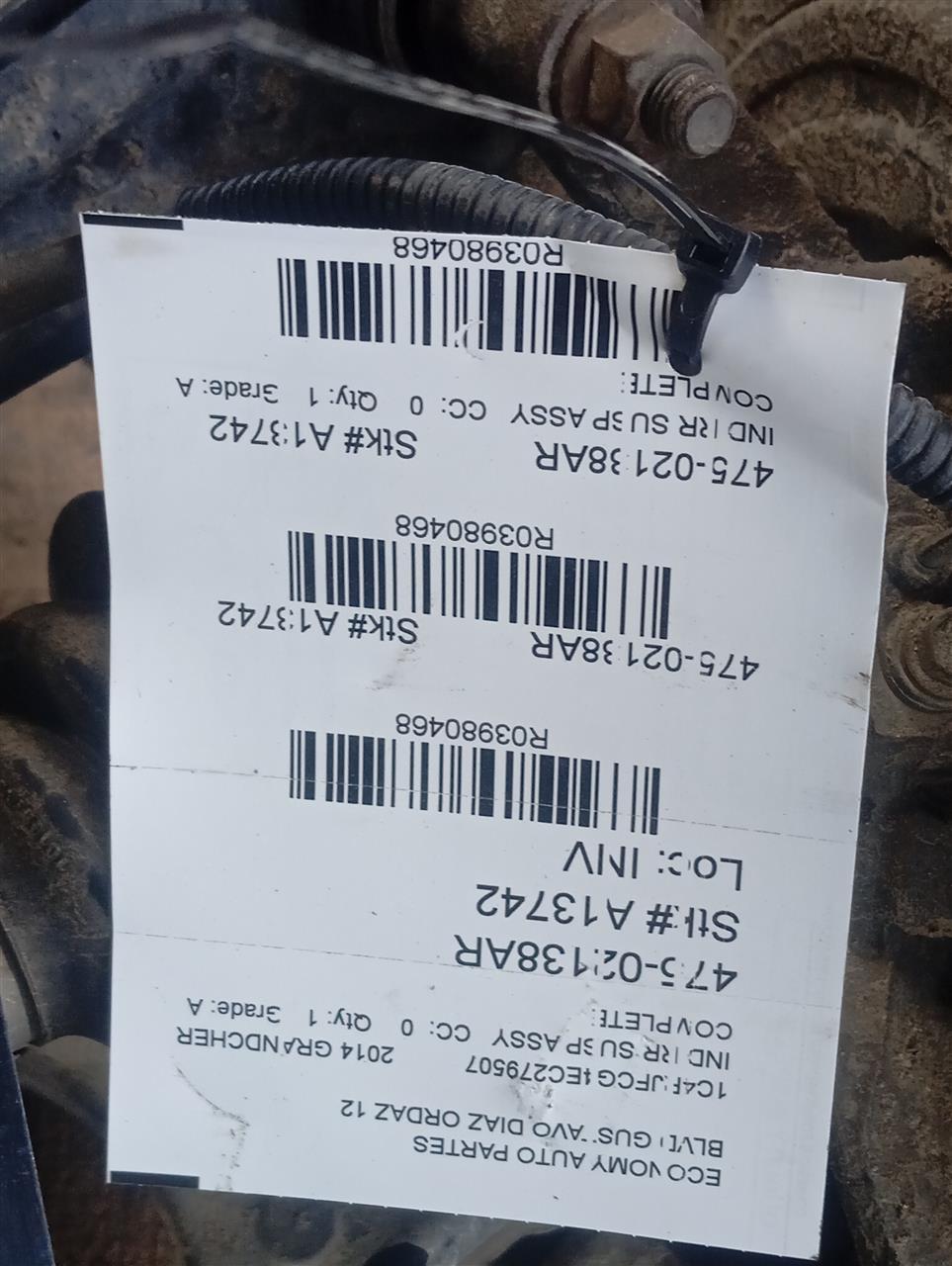 2014 GRAND CHEROKEE Jeep Ind Rr Susp Assy