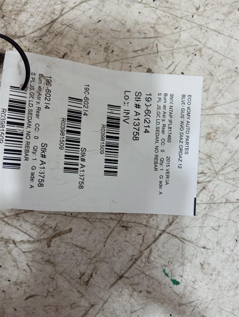 2015 VERSA Nissan Bumper Assy, Rear
