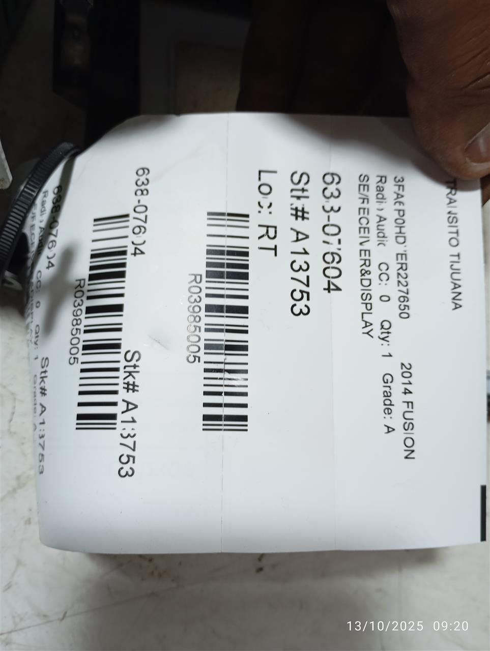 Used 2014 Ford FUSION ID ES7T-18E245-SB - Stock #A13753