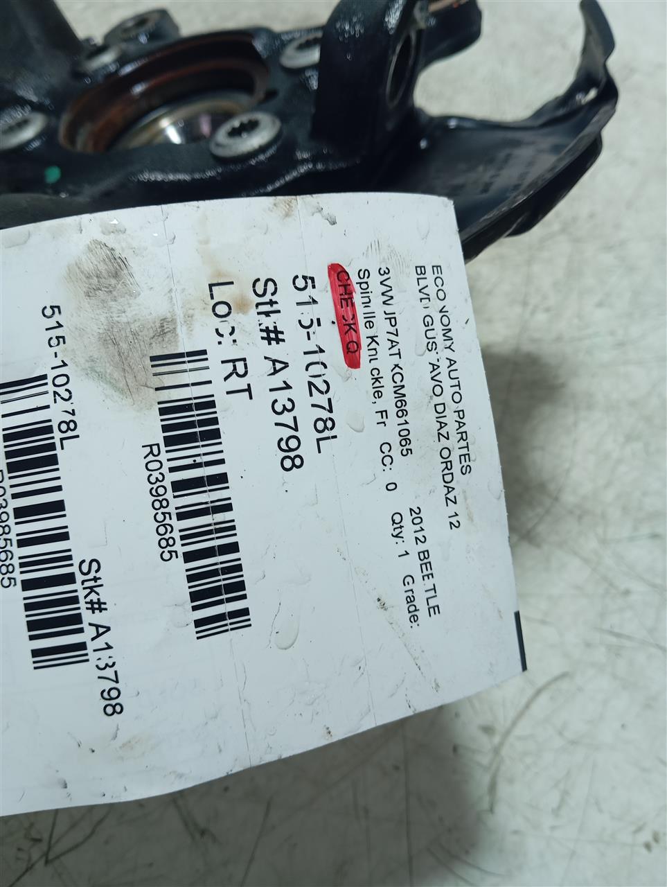 2012 Volkswagen BEETLE Spindle Knuckle, Fr