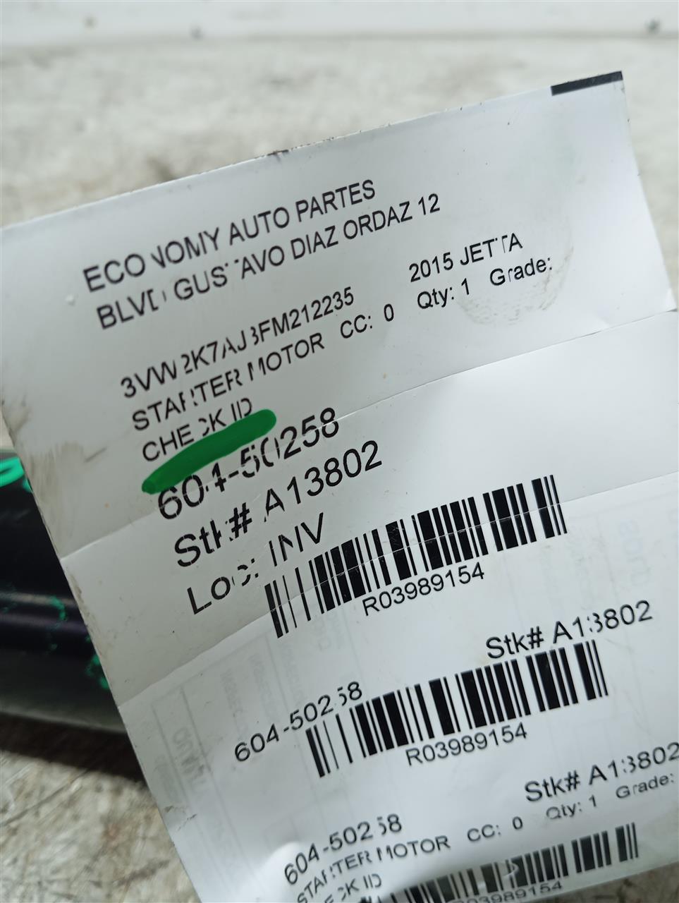 2015 Volkswagen JETTA Starter Motor