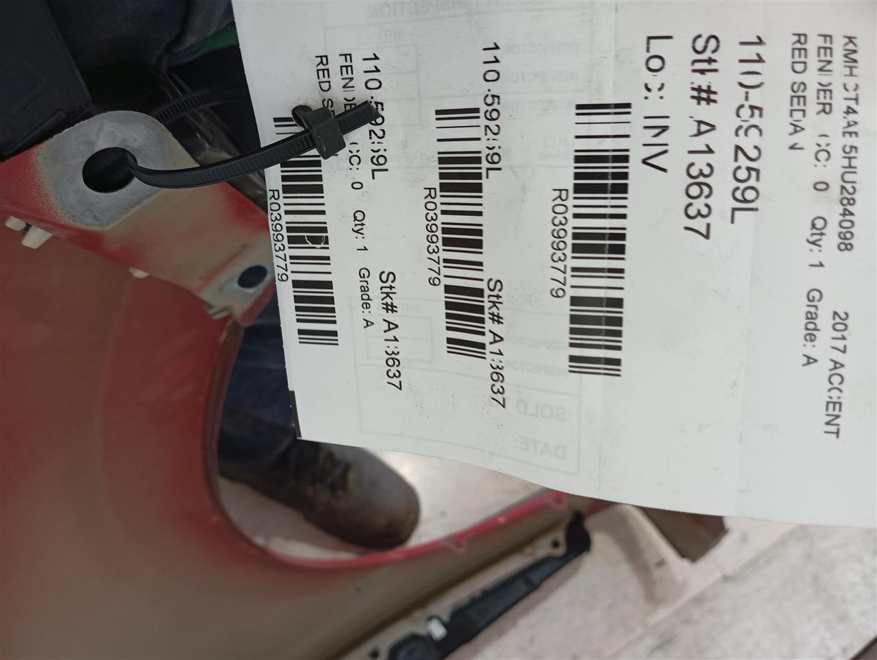 2017 Hyundai ACCENT Fender