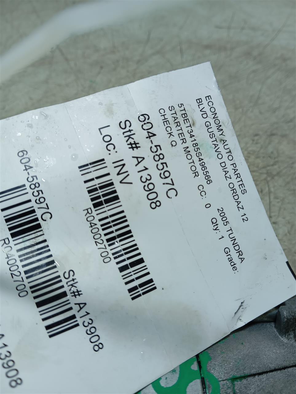 2005 Toyota TUNDRA Starter Motor