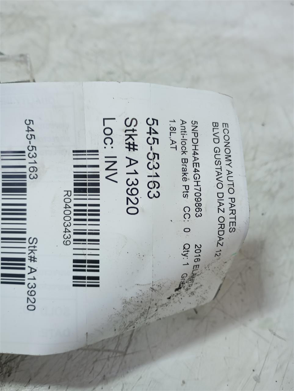 2016 Hyundai ELANTRA Anti-lock Brake Pts