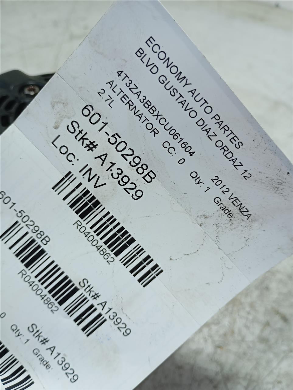 2012 Toyota VENZA Alternator