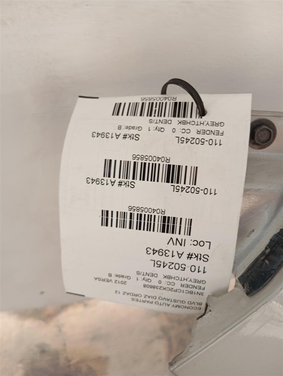 2012 VERSA Nissan Fender