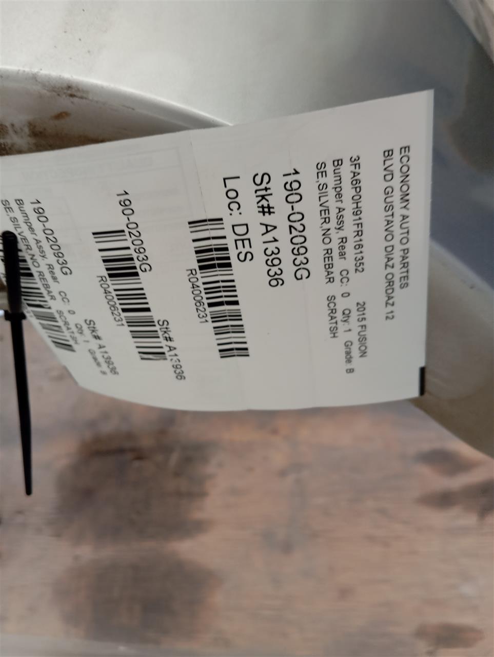 2015 FUSION Ford Bumper Assy, Rear