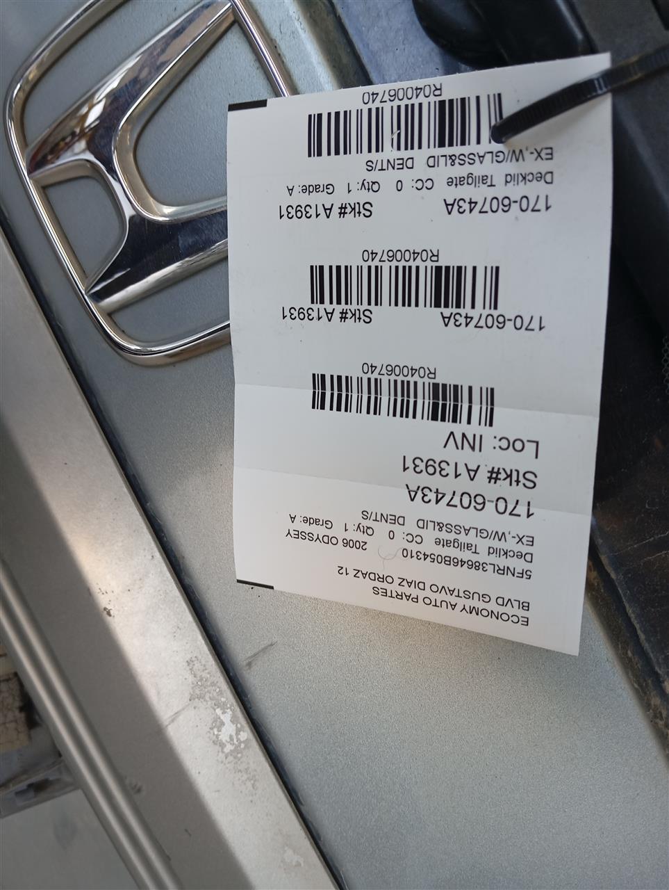 2006 Honda ODYSSEY Decklid  Tailgate