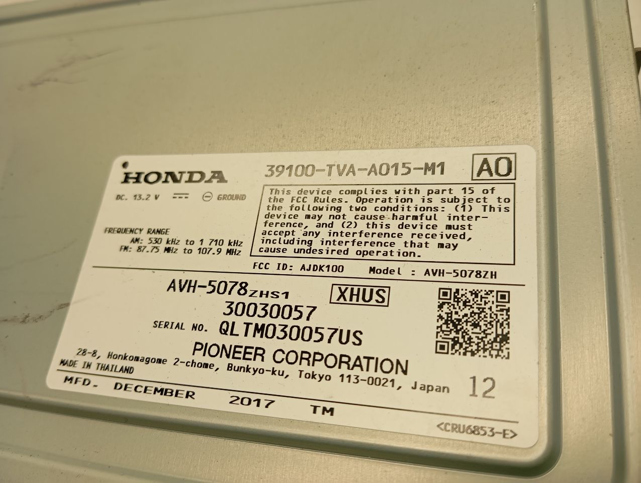 Used 2018 Honda ACCORD (ID 39186TVAA01) - Stock #H18809