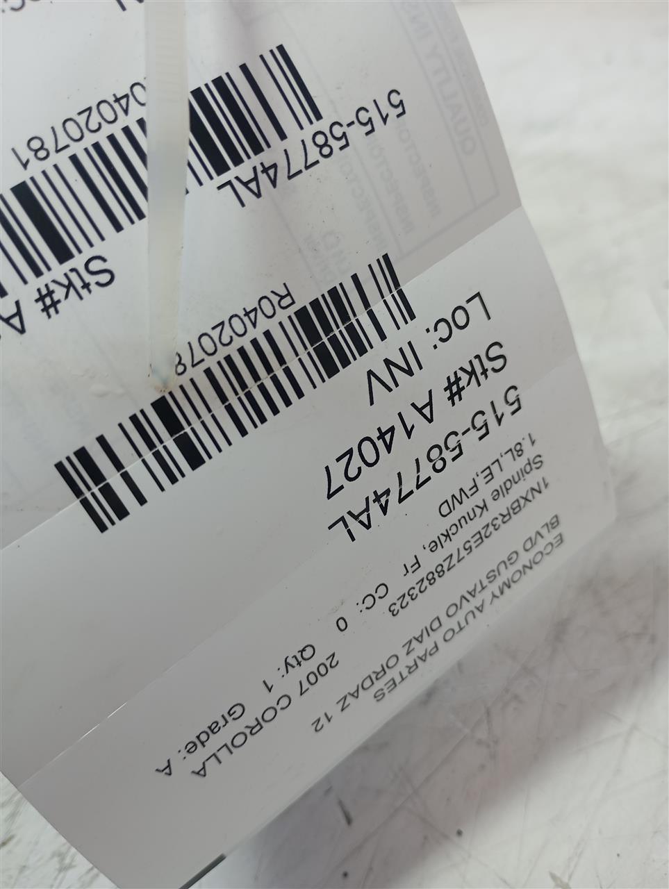 2007 Toyota COROLLA Spindle Knuckle, Fr