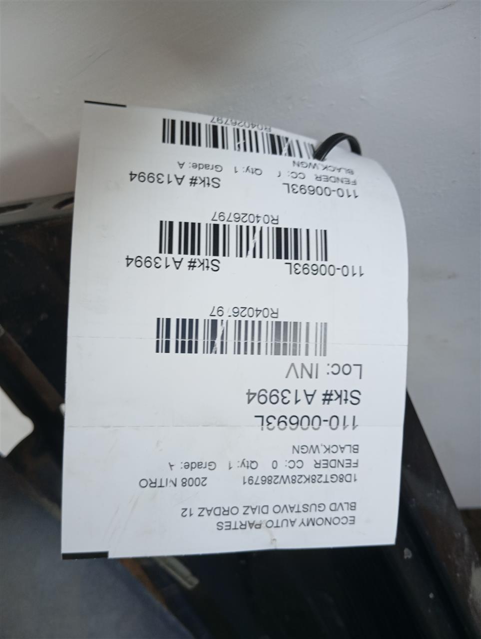 2008 Chrysler NITRO Fender
