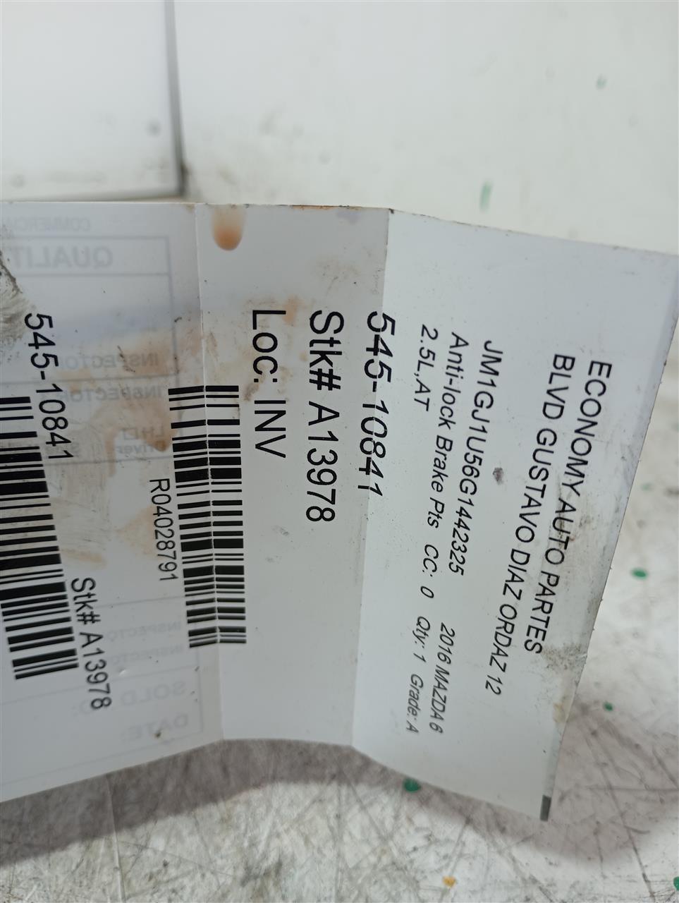 Used 2016 Mazda MAZDA 6 Anti-lock Brake Pts - Stock #A13978