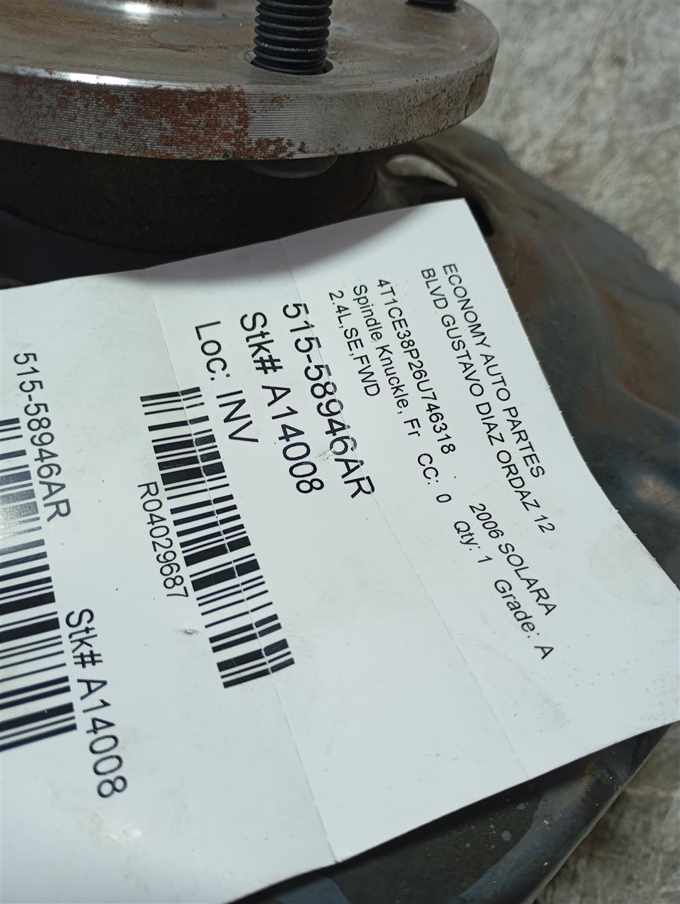 2006 Toyota SOLARA Spindle Knuckle, Fr