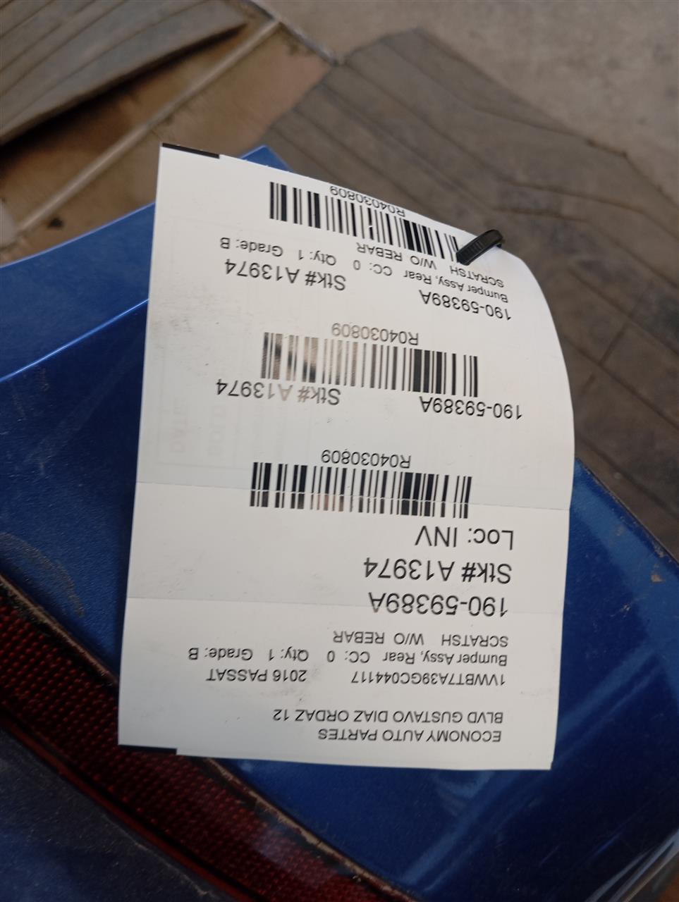 2016 Volkswagen PASSAT Bumper Assy, Rear