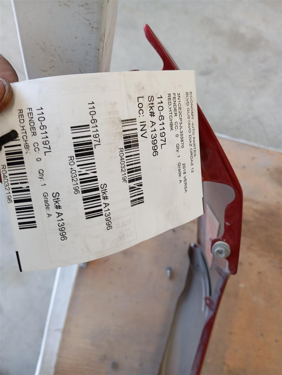2018 VERSA Nissan Fender