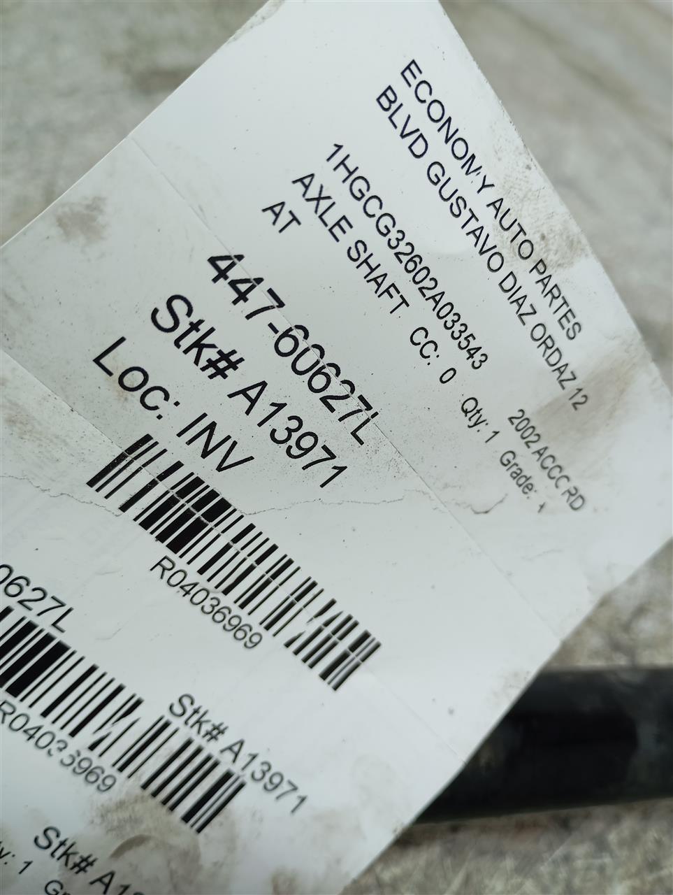 2002 Honda ACCORD Axle Shaft