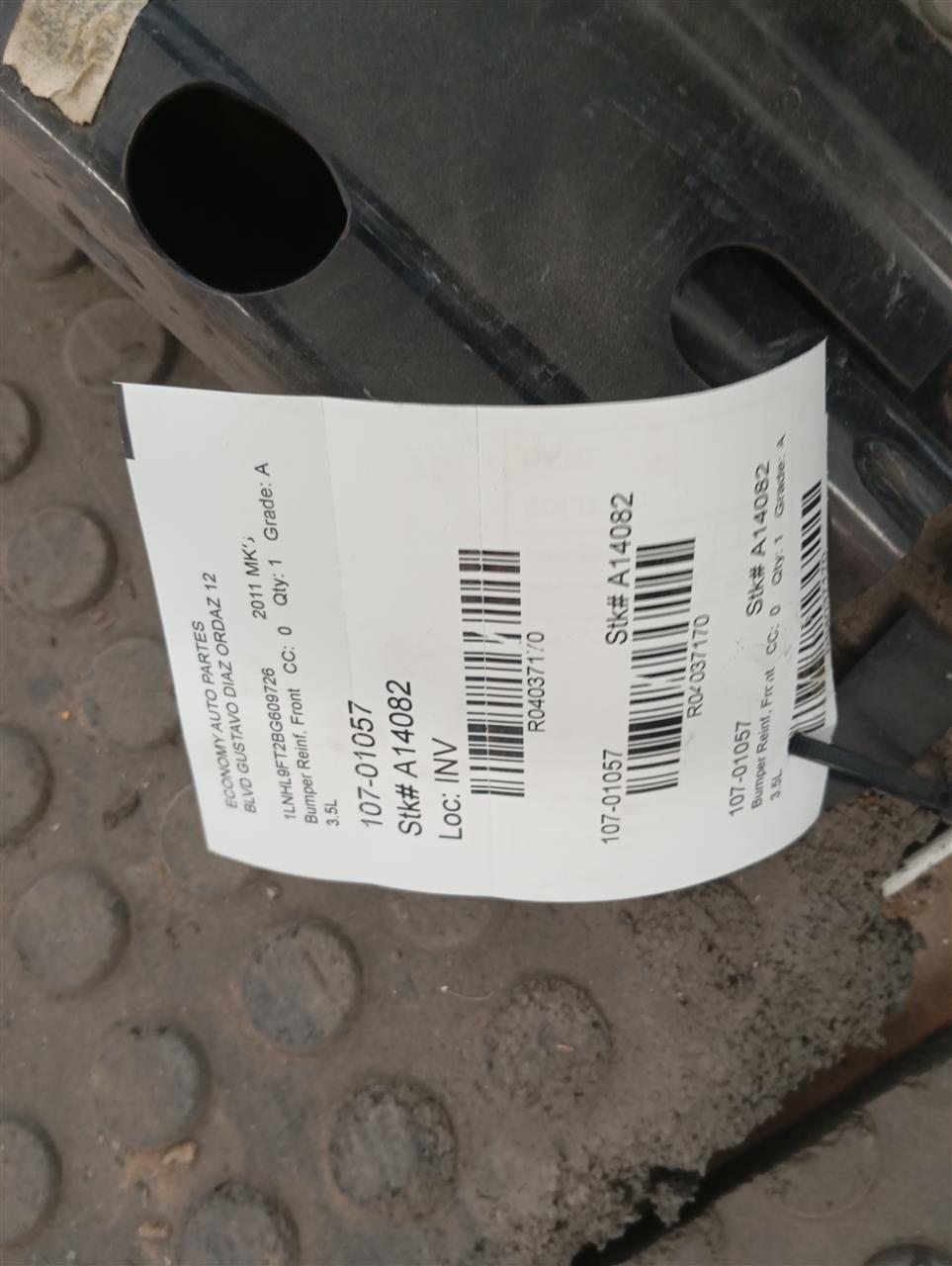 2011 Ford MKS Bumper Reinf, Front