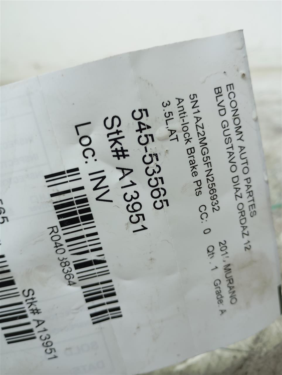 2015 Nissan MURANO Anti-lock Brake Pts