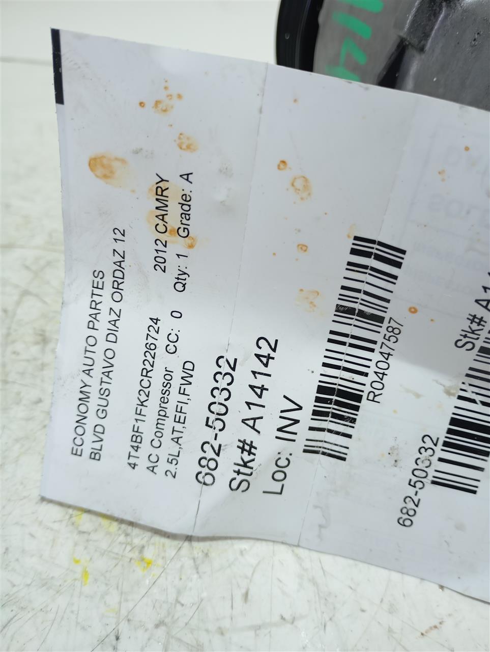 Used 2012 Toyota CAMRY (2.5L, 4 cylinder, 2ARFE engine) - Stock #A14142