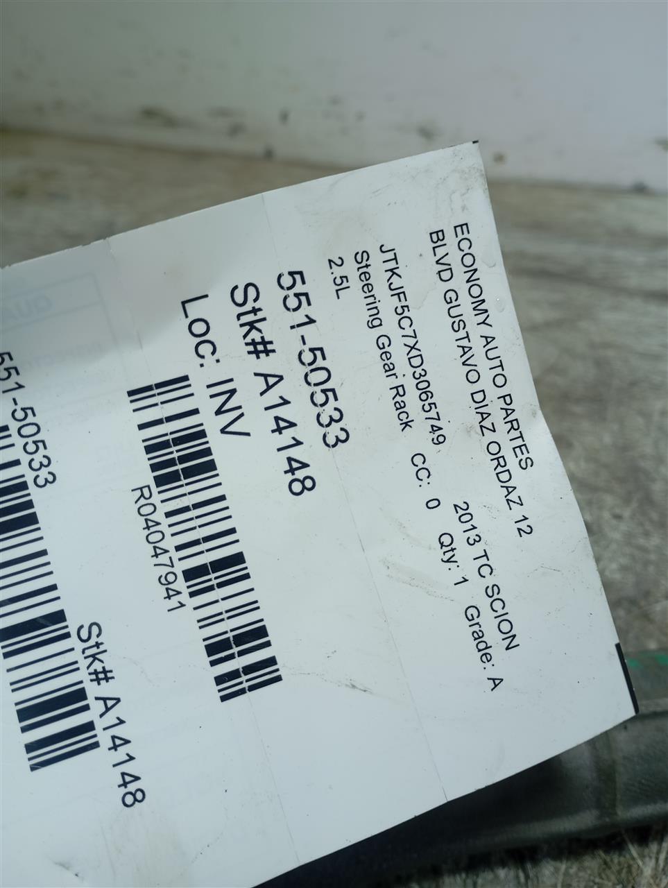 2013 Scion SCION TC Steering Gear Rack