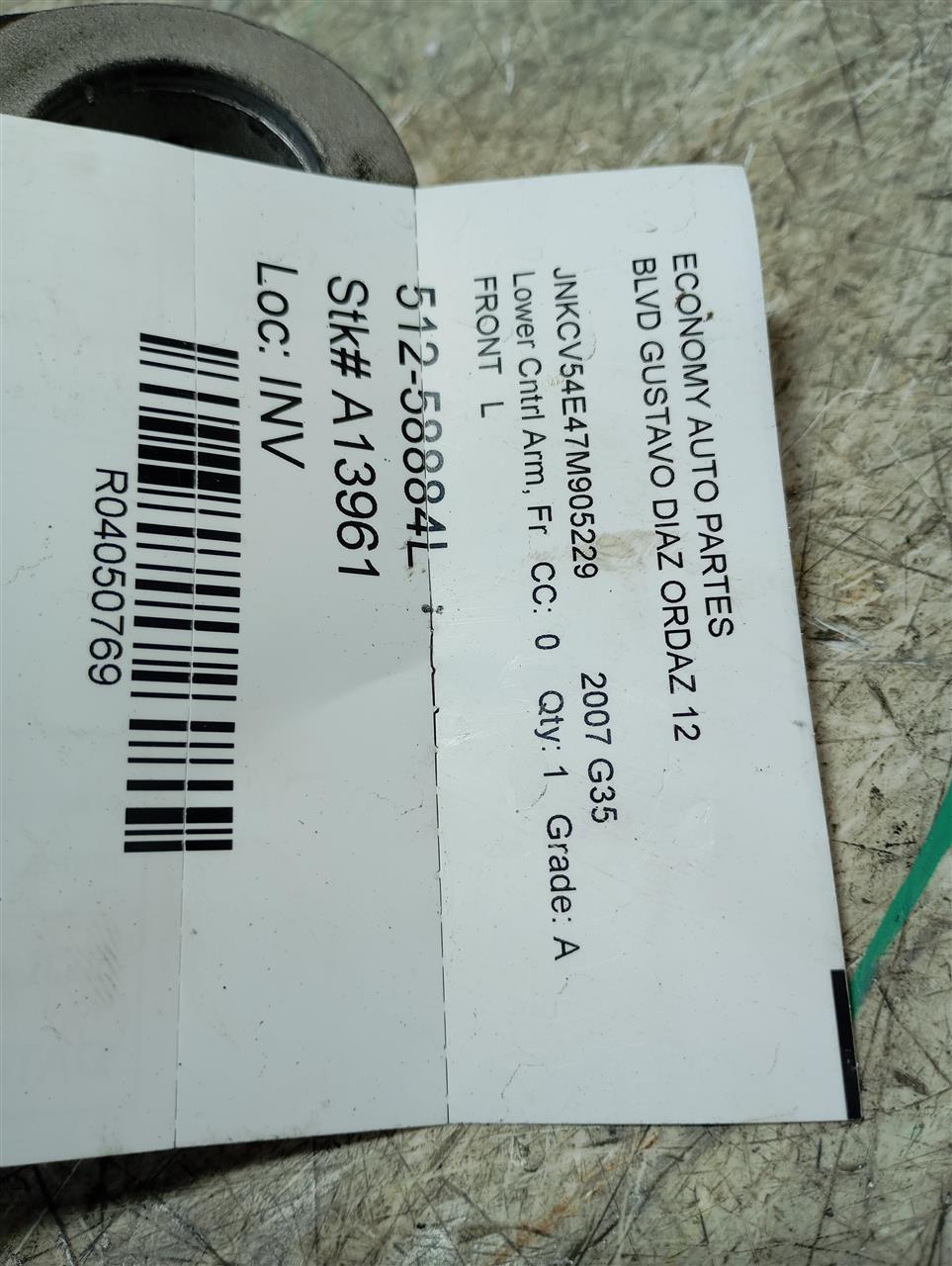 2007 Infiniti INFINITI G35 Lower Cntrl Arm, Fr