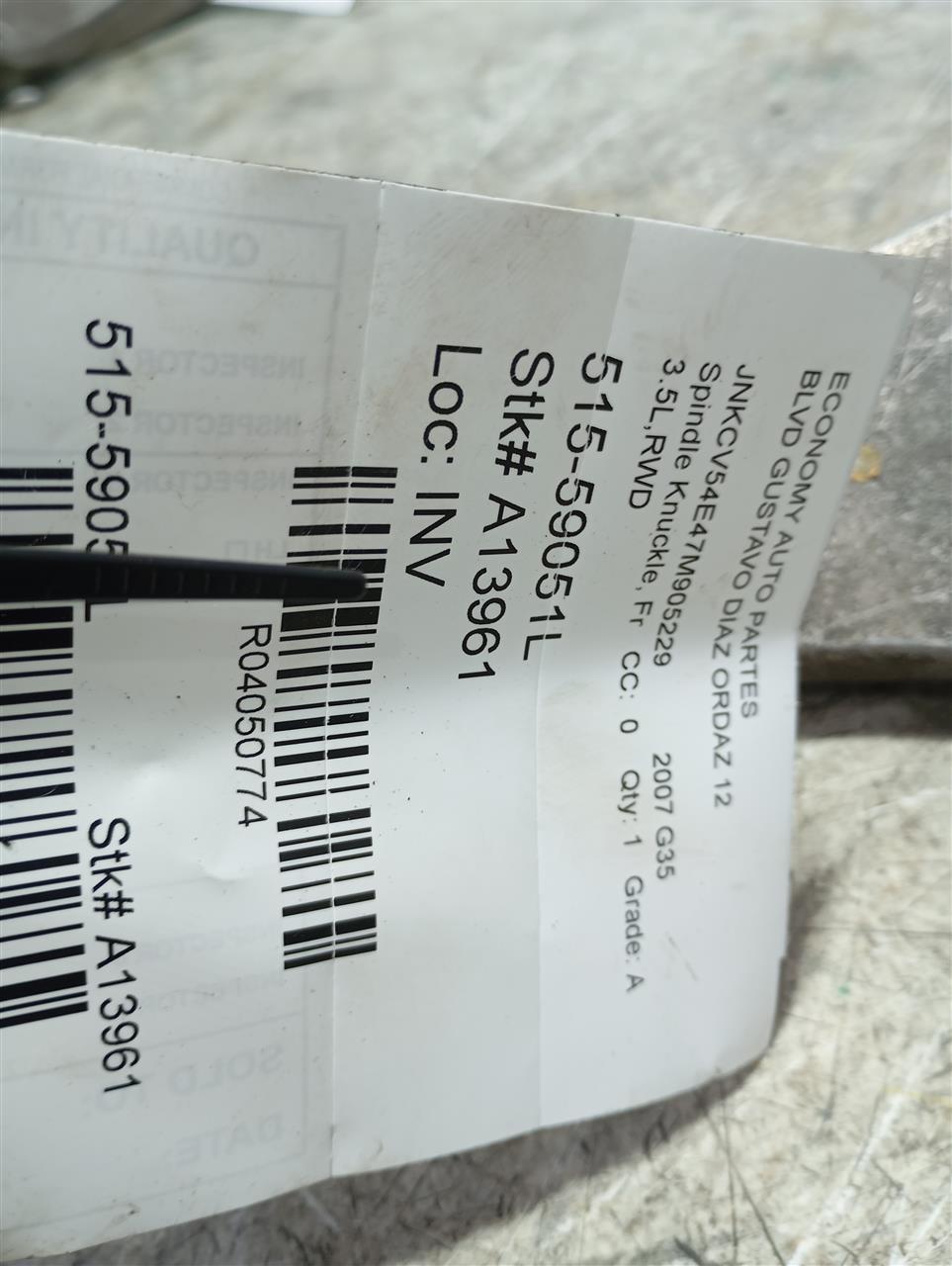 2007 Infiniti INFINITI G35 Spindle Knuckle, Fr