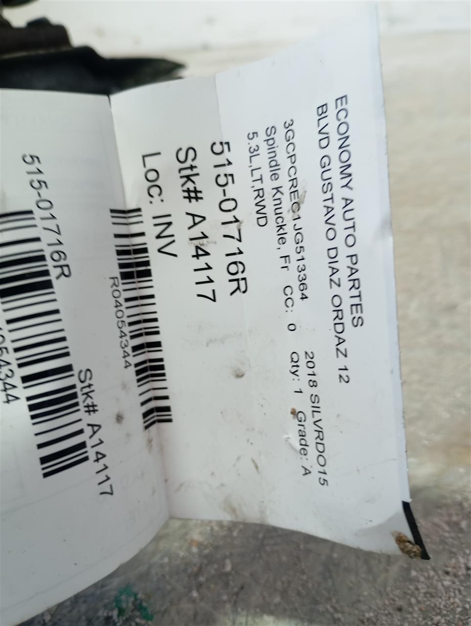 2018 General Motors SILVERADO 1500 PICKUP Spindle Knuckle, Fr