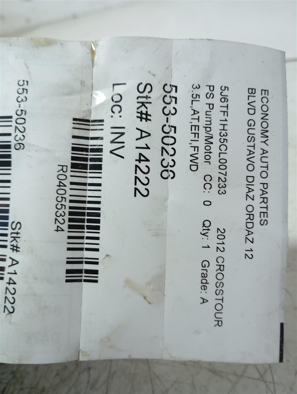 2012 Honda CROSSTOUR PS Pump/Motor