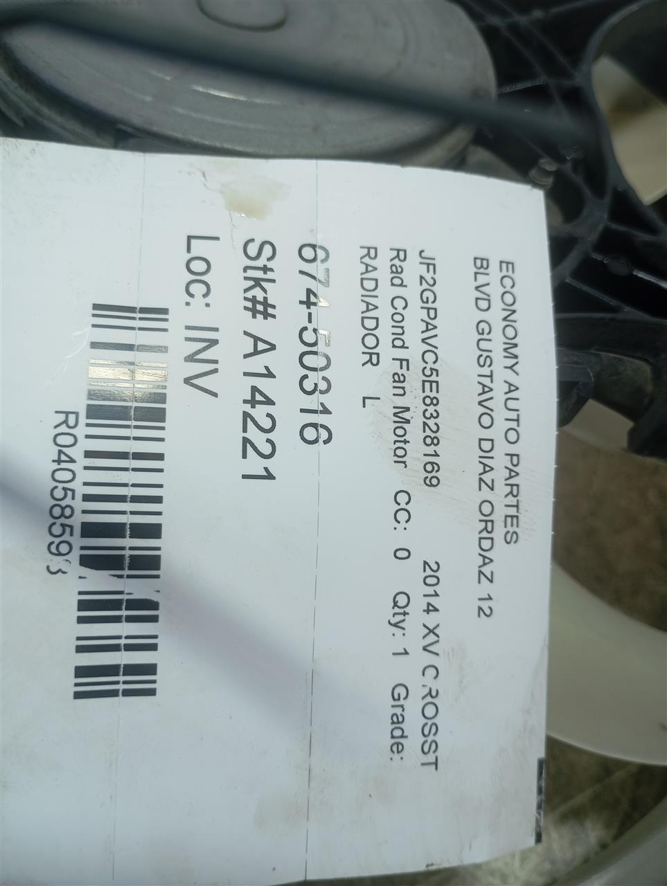 2014 Subaru XV CROSSTREK Rad Cond Fan Motor