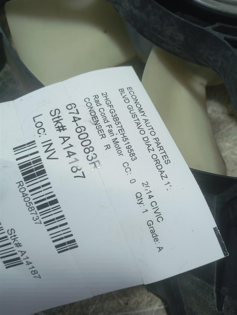 2014 Honda CIVIC Rad Cond Fan Motor