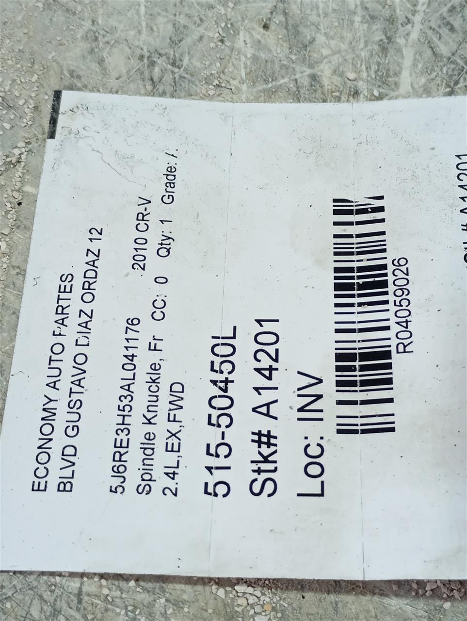 2010 Honda CR-V Spindle Knuckle, Fr